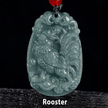 Buddha Stones Chinese Zodiac Jade Year of the Horse Luck Rope Necklace Pendant