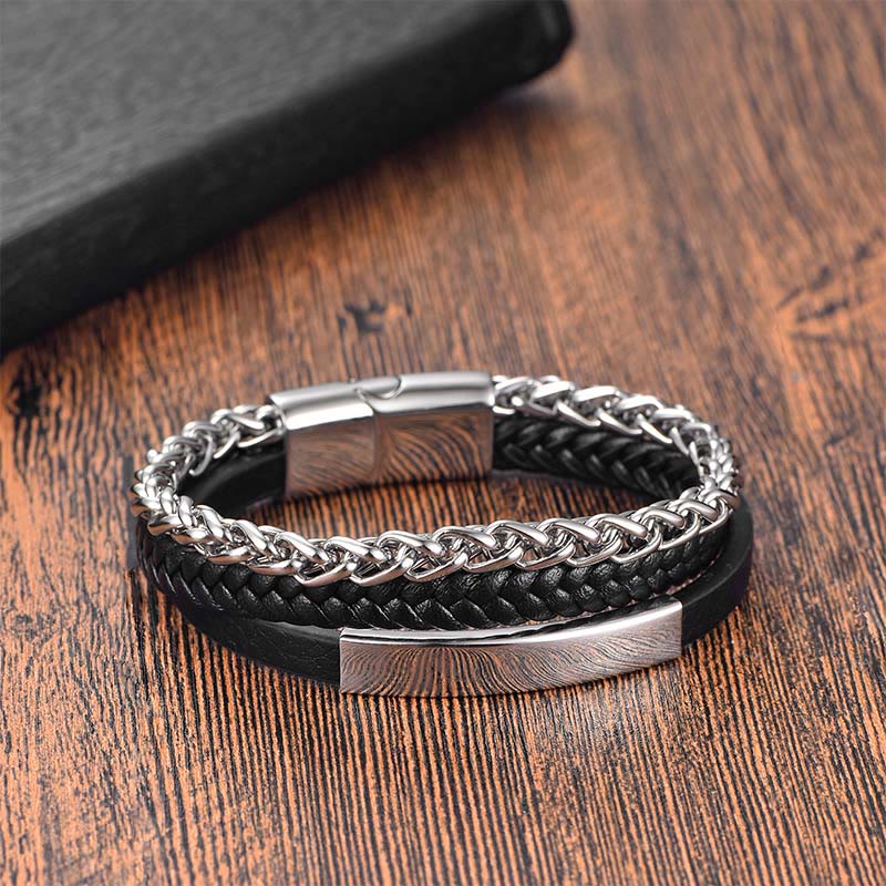 Buddha Stones Titanium Steel Balance Calm Leather Woven Bracelet