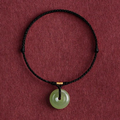 Buddha Stones Natural Hetian Jade Peace Buckle String Abundance Bracelet Anklet