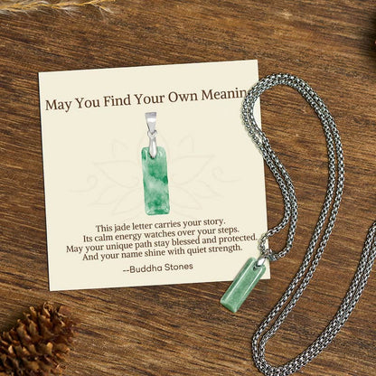 Buddha Stones "may You Find Your Own Meaning" Natural A-z Letter Jade Titanium Steel Chain Necklace Includes Gift Message Card