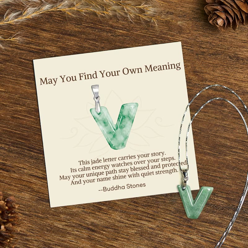 Buddha Stones "may You Find Your Own Meaning" Natural A-z Letter Jade 925 Sterling Silver Chain Necklace Includes Gift Message Card