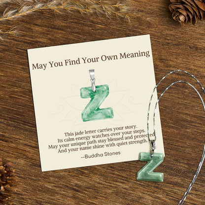 Buddha Stones "may You Find Your Own Meaning" Natural A-z Letter Jade 925 Sterling Silver Chain Necklace Includes Gift Message Card