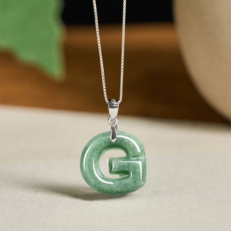 Buddha Stones Natural A-z Letter Jade 925 Sterling Silver Silm Chain Prosperity Necklace Pendant