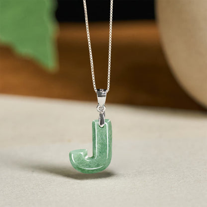 Buddha Stones Natural A-z Letter Jade 925 Sterling Silver Silm Chain Prosperity Necklace Pendant
