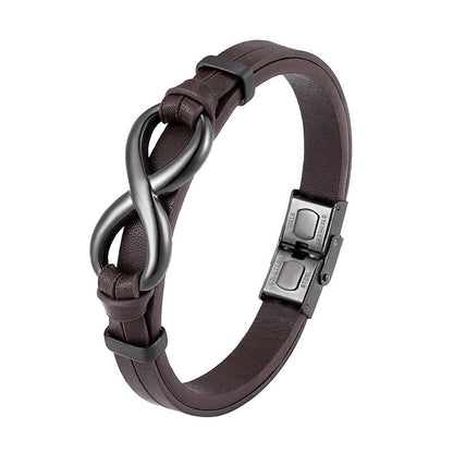 Buddha Stones Infinitely Design Titanium Steel Single Layer Leather Balance Bracelet