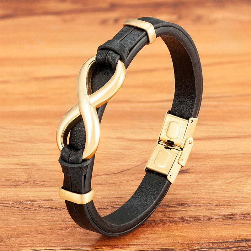 Buddha Stones Infinitely Design Titanium Steel Multicolored Leather Strengthen Bracelet