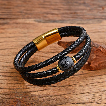 Buddha Stones Multicolored Bead Amethyst Lazurite Craved Six True Words Braided Leather Balance Bracelet