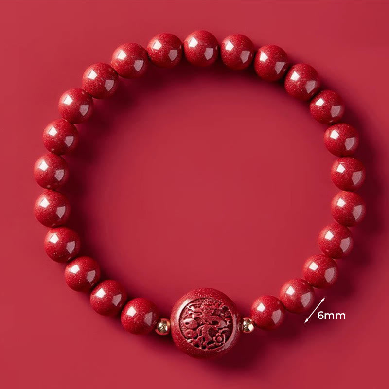 Buddha Stones Chinese Zodiac Year of the Horse Carved Cinnabar Peaceful Blessing Bracelet