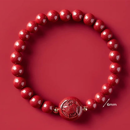 Buddha Stones Chinese Zodiac Year of the Horse Carved Cinnabar Peaceful Blessing Bracelet