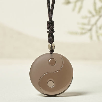 Buddha Stones Black Obsidian Taoism Five Sacred Mountains Nine-character Mantra Carved Purification Yin Yang Necklace Pendant