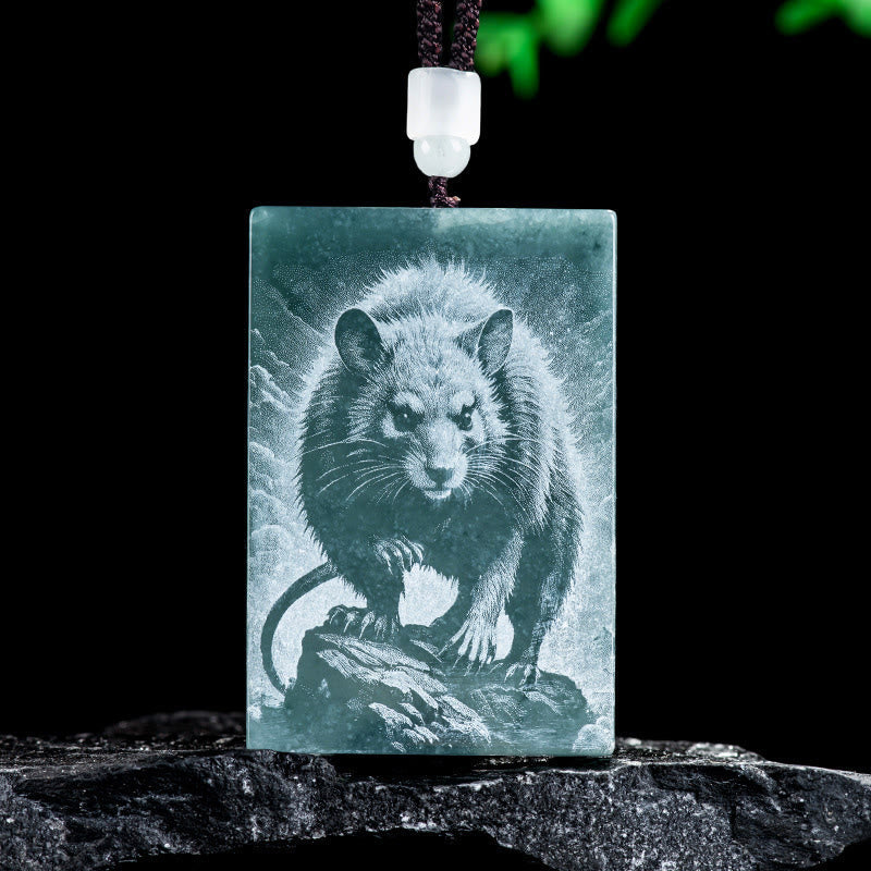 Buddha Stones Year of the Horse Chinese Zodiac Engraving Jade Abundance Necklace Pendants