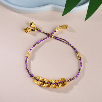 Buddha Stones Five-emperor Coins Copper Balance Hand-woven String Bracelet