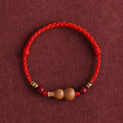 Buddha Stones Gourd Peach Wood Rope Adjustable Wealth Luck Bracelet