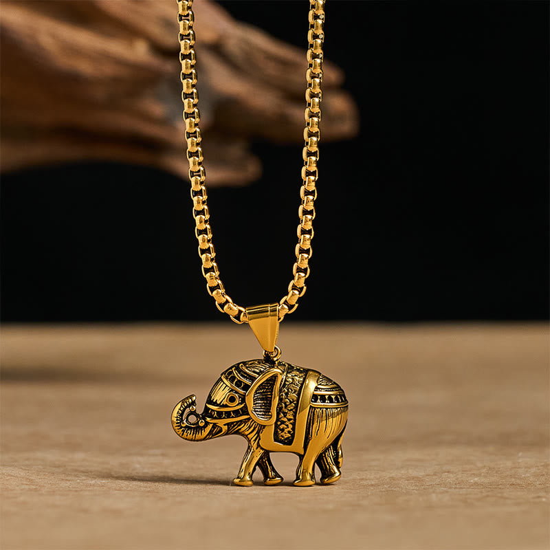 Buddha Stones Titanium Steel Elephant Strengthen Necklace Pendants