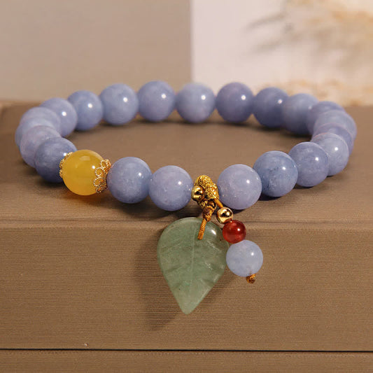 Buddha Stones Aquamarine Jade Leaf Healing Charm Bracelet