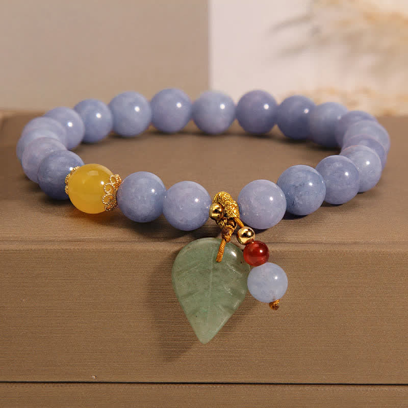 Buddha Stones Aquamarine Jade Leaf Healing Charm Bracelet