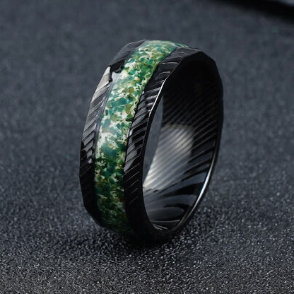 Buddha Stones Faceted Natural Inlay Titanium Steel Strength Ring