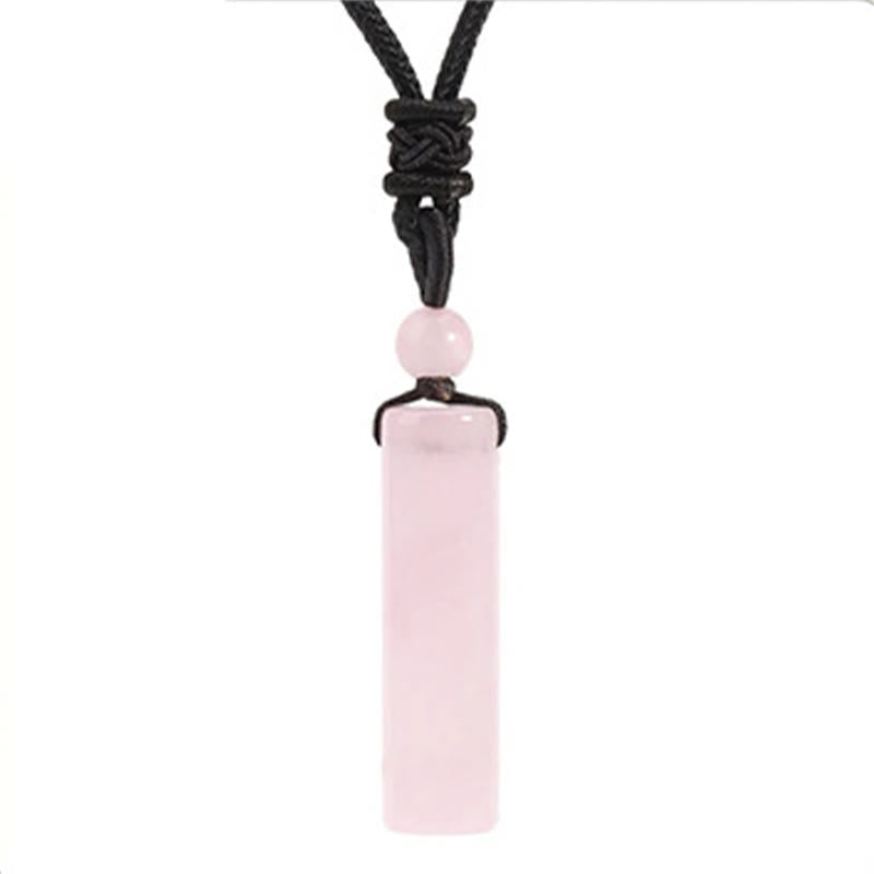 Buddha Stones Various Crystal Rose Quartz Green Aventurine Amethyst Cylinder Healing Necklace Pendant