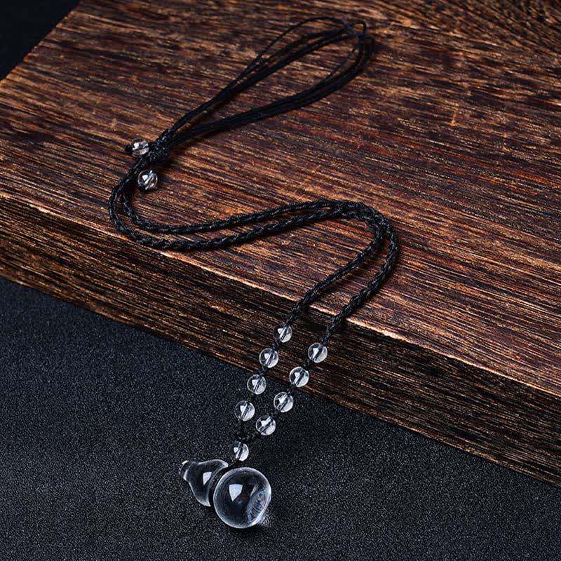 Buddha Stones Natural Clear Quartz Gourd Protection Beads Rope Necklace