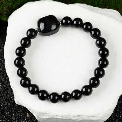 Buddha Stones Cat Design Blue Lace Agate Clear Quartz Beaded Bracelet