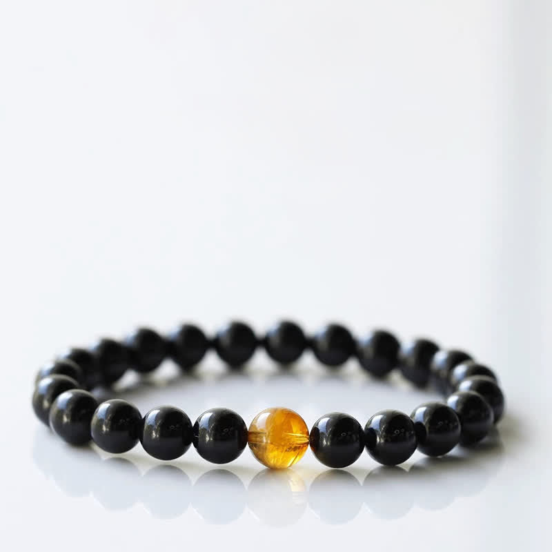 Buddha Stones Black Tourmaline Crystal Zodiac Animal Design Resilience Bracelet