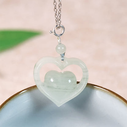 Buddha Stones Hollow Love Heart Jade Abundance Necklace Pendant