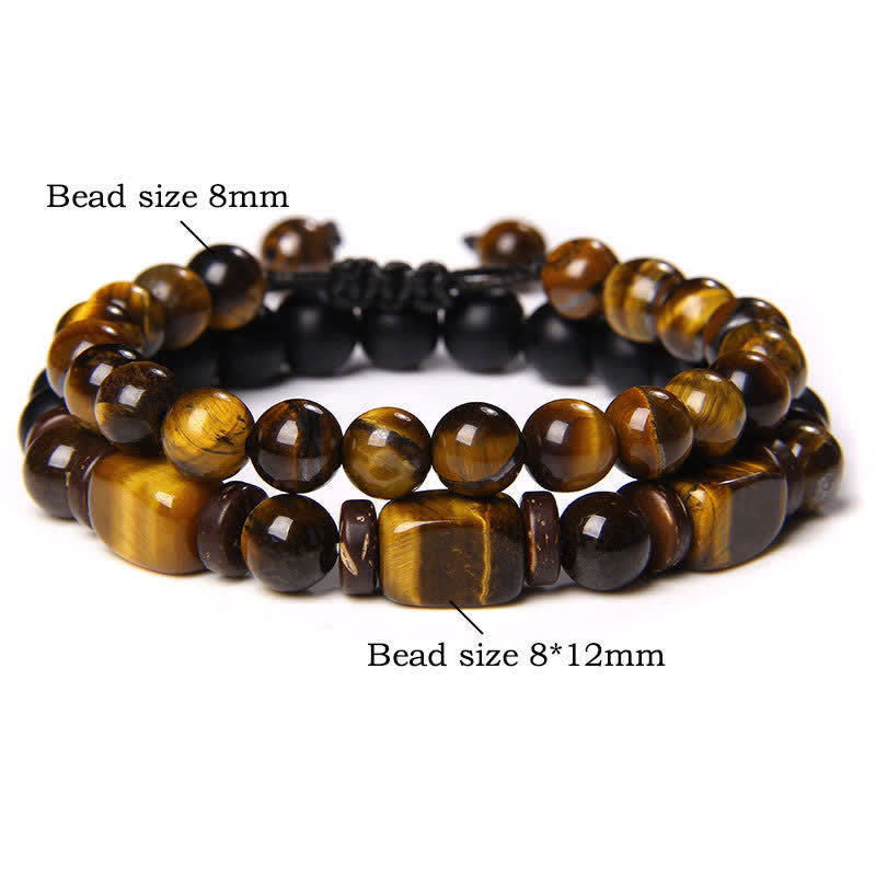 Buddha Stones 2pcs Tiger Eye Hematite Square Double Wrap Beaded Strength Bracelet