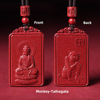 Buddha Stones the Chinese Zodiac Natal Buddha Cinnabar Blessing Necklace Pendant