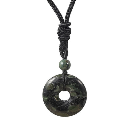 Buddha Stones Natural Rhodonite Gray Agate Peace Buckle Fortune Necklace