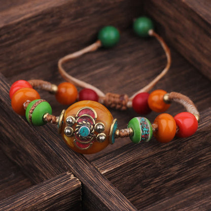 Buddha Stones Turquoise Amber Tibet Braided Rope Love Bracelet