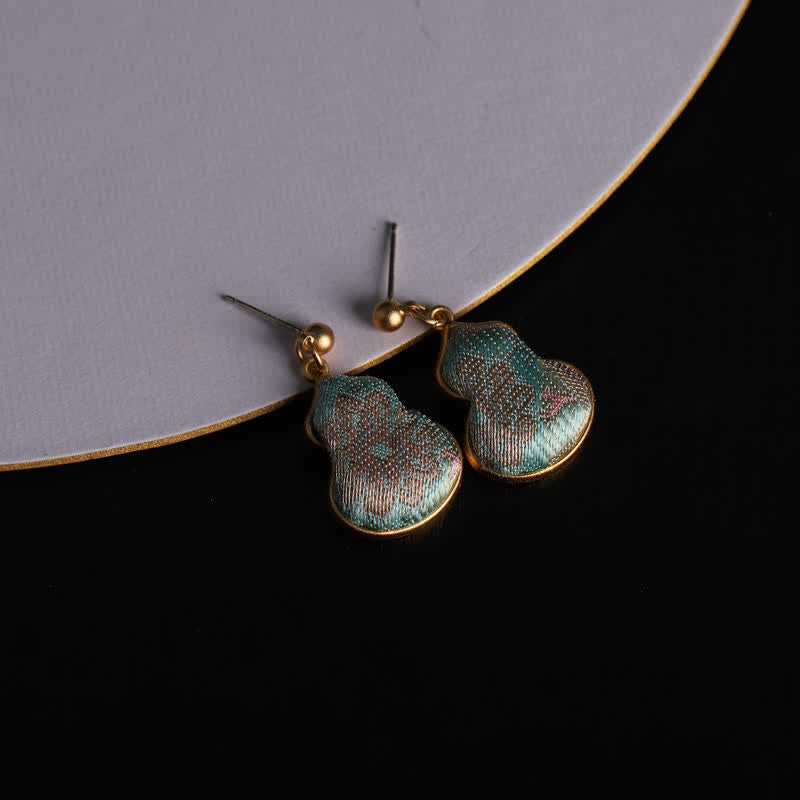Buddha Stones Song Brocade Gourd Shaped Blessing Handcrafted Drop Earrings