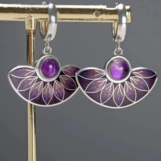 Purple Mandala Earrings in Silver