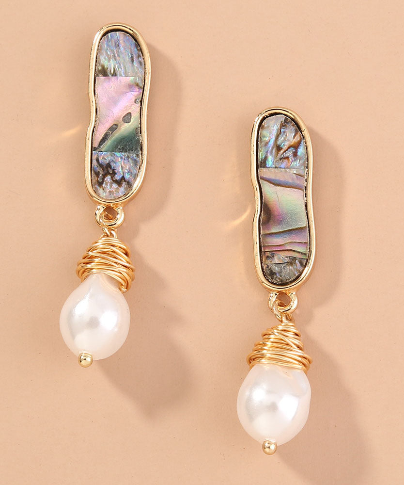 Sterling Silver Inlaid Jade Abalone Shell Drop Earrings