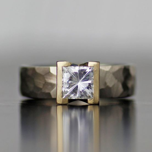 Silver & Gold Inlaid Glass Ring