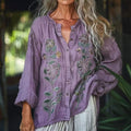 Vintage Bohemian Style Linen Floral Art Print  Long Sleeve Shirt elevenforest