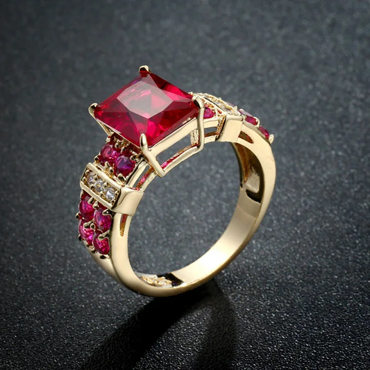 Red Crystal and Gold Ring