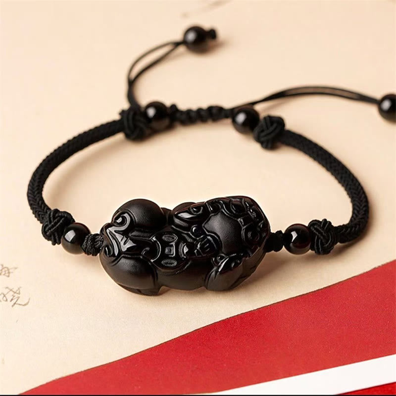 Buddha Stones Natural Obsidian Amethyst Citrine Pixiu Cooper Coin Wealth Bracelet