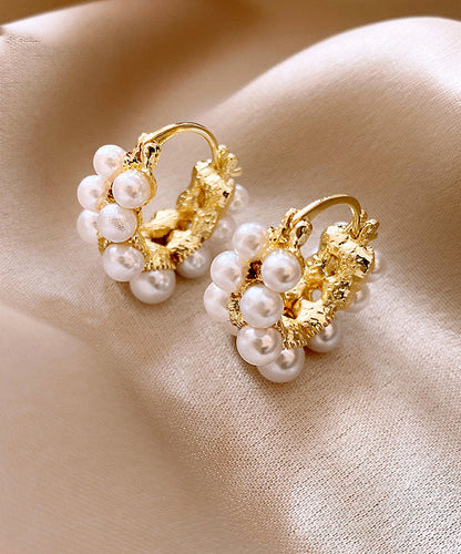 White Copper Alloy Pearl Hoop Earrings