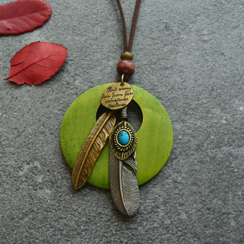 Feather Leaf Pendant Long Necklace