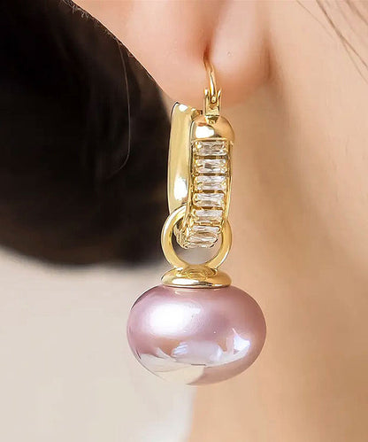 Gold Copper Alloy Zircon Pearl Drop Earrings