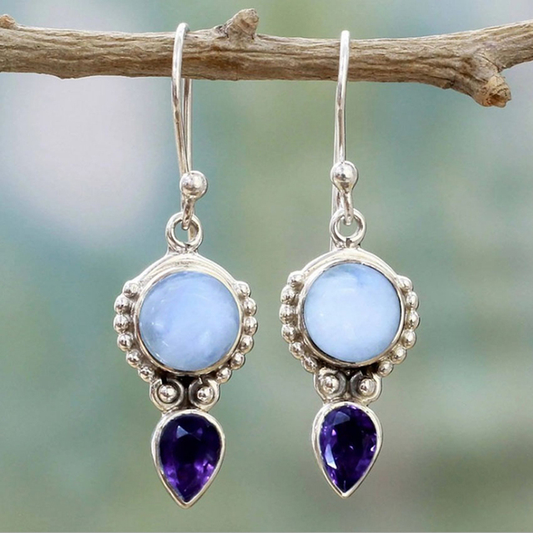 Moonstone With Purple Crystal Earrings