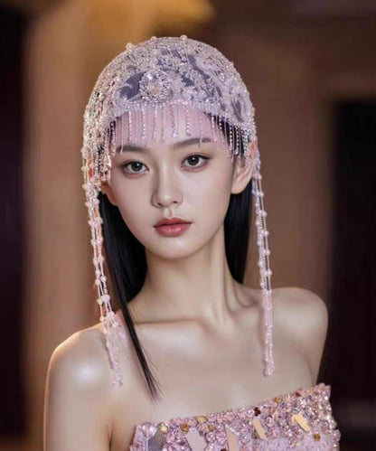 Purple Tulle Zircon Hollow Out Beading Tassel Hair Accessory
