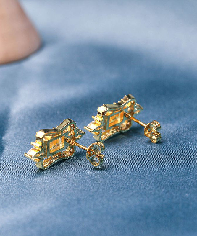 Yellow Sterling Silver Overgild Zircon Stud Earrings