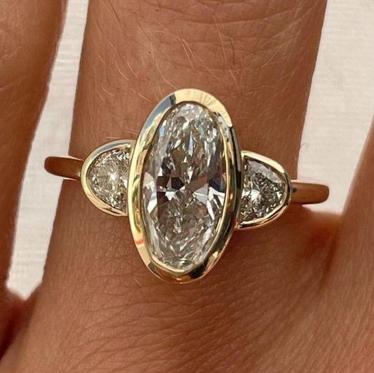 Oval Zirconia Glass Gold Ring
