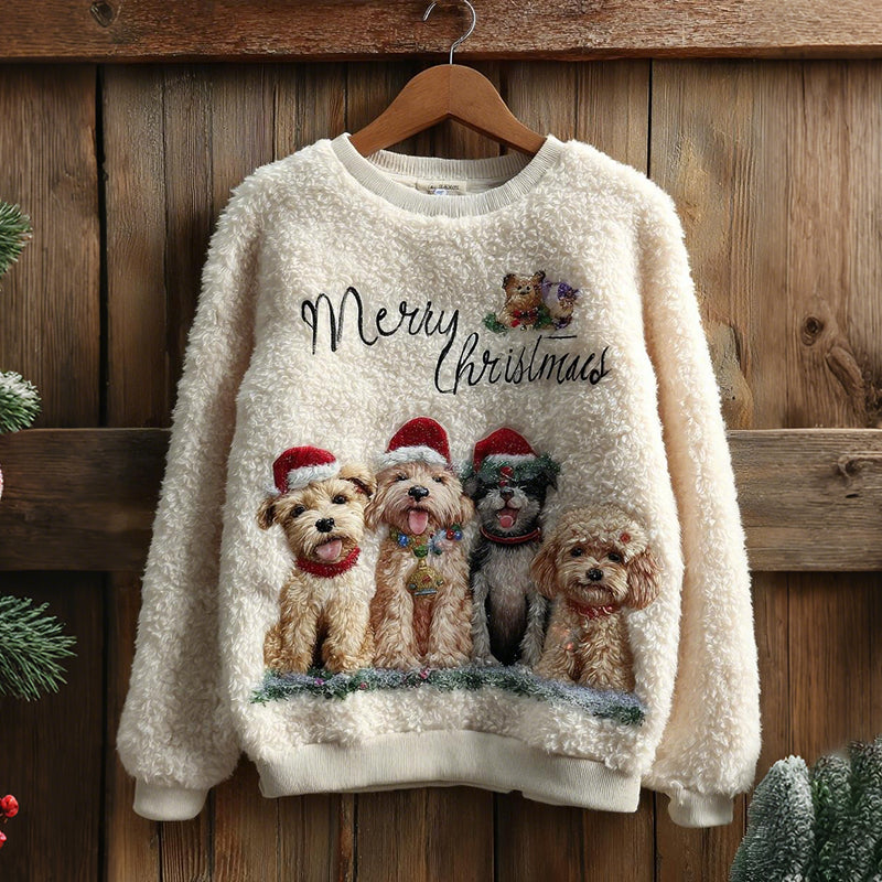 Comstylish Cute And Fun Dog Pattern Warm Crew Neck Sweater