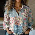 Comstylish Bohemian Style Floral Patchwork Linen Print Long Sleeve Shirt