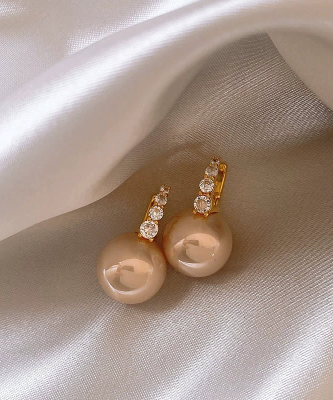 Pink Copper Alloy Pearl Hoop Earrings