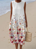 Vintage Floral Pattern Women's Linen Vest Dress