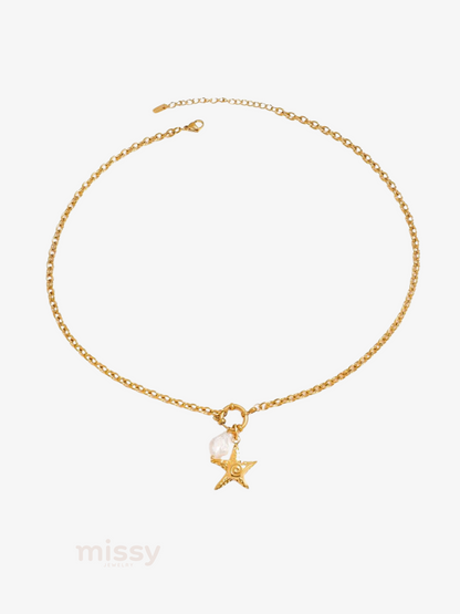 Golden Starfish Layered Necklace Set