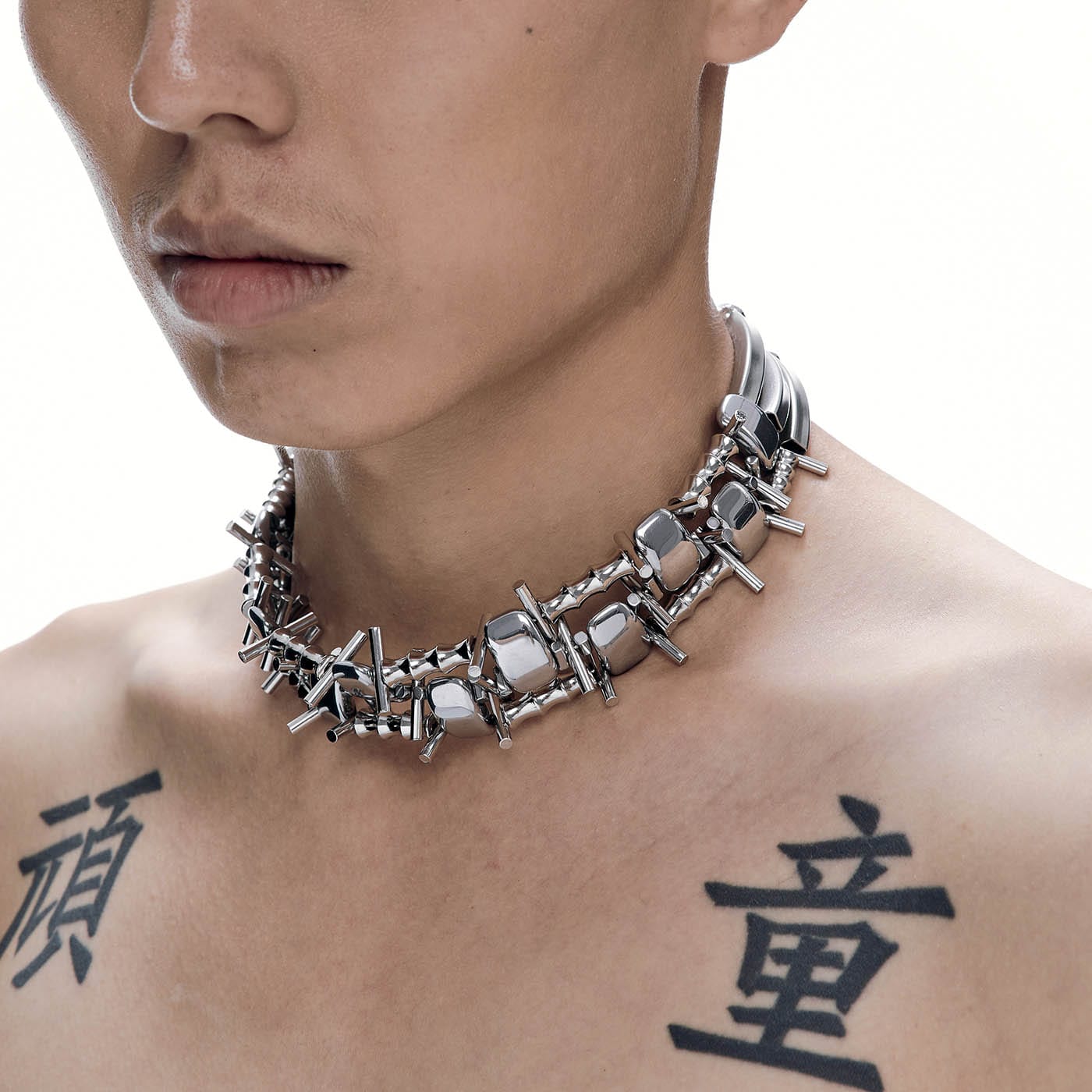 Chrome Spike Collar Necklace